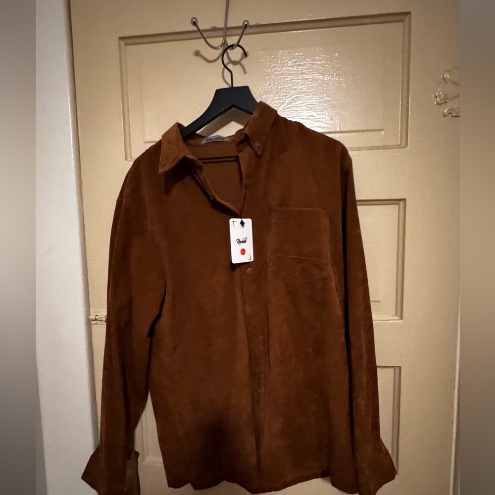 Reverb Shirt Corduroy Casual Button Down Brown Long Sleeve